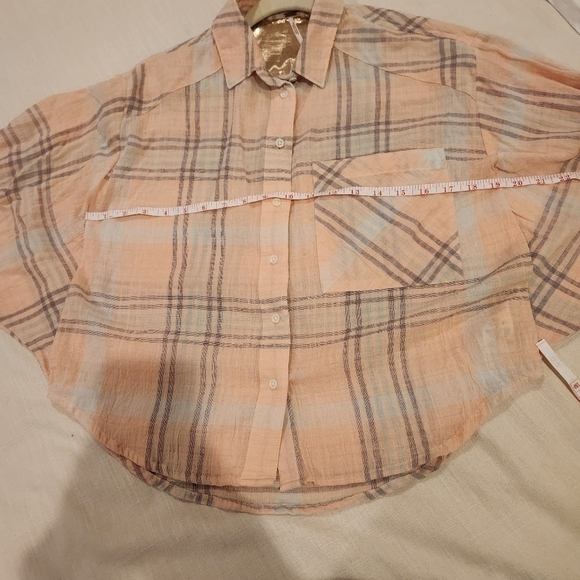 Free People Cropped Cutie Plaid button down Shirt womens size XS - Picture 7 of 11